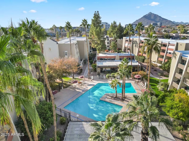 7625 E Camelback Rd Unit 310B, Scottsdale, AZ 85251 - community pool featuring a mountain view, a patio, and fence