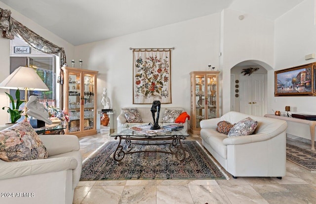 living room with lofted ceiling