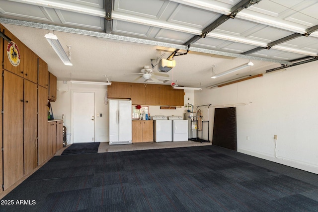 18780 N 94th Ave, Peoria, AZ 85382 - garage with freestanding refrigerator, separate washer and dryer, a garage door opener, and a ceiling fan