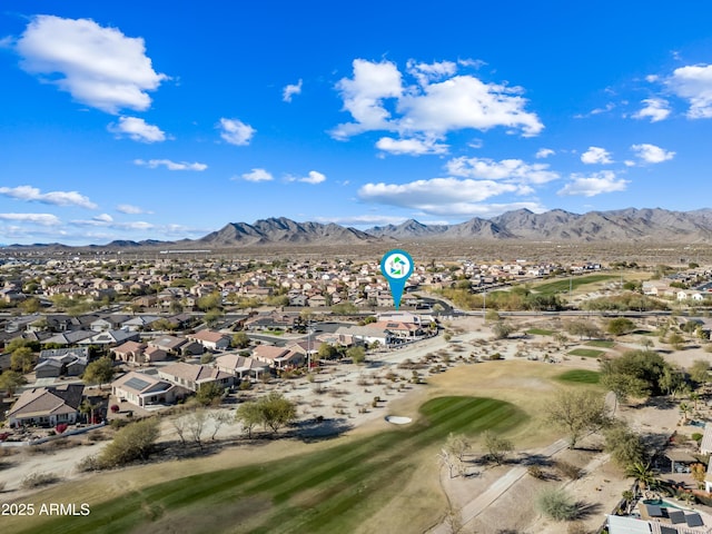 aerial view featuring a mountain view and a residential view