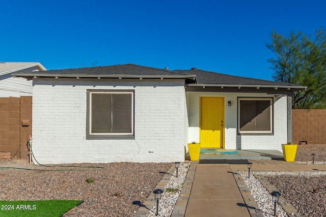 ranch-style house with a patio area