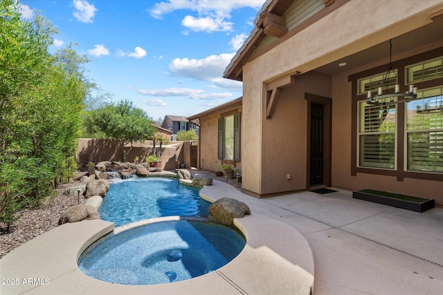9262 E Desert Park Dr, Scottsdale, AZ 85255 - view of swimming pool with a patio area, a fenced backyard, and a pool with connected hot tub