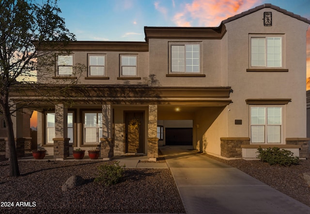 view of front of house with a garage