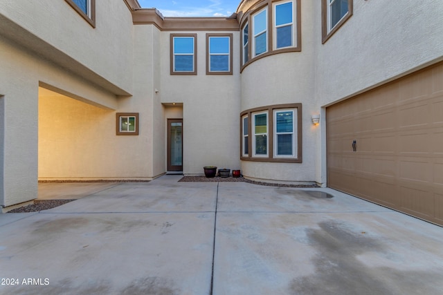 exterior space featuring a garage