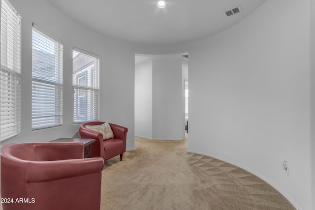 living area with light colored carpet