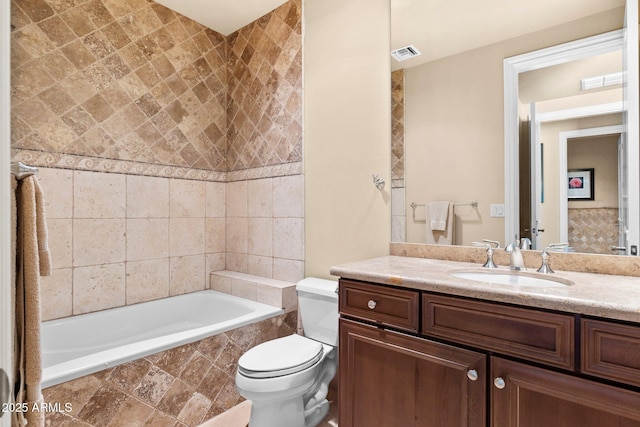 bathroom with visible vents, toilet, and vanity