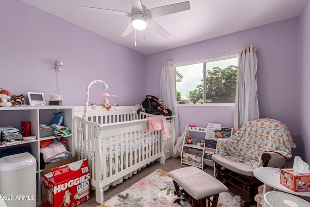2801 W Glenrosa Ave, Phoenix, AZ 85017 - bedroom featuring carpet, a crib, and ceiling fan