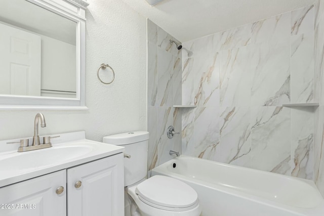 full bathroom with toilet, vanity, and tiled shower / bath combo