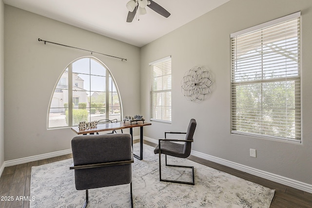 3310 E Los Gatos Dr, Phoenix, AZ 85050 - sitting room with wood finished floors, a ceiling fan, and baseboards