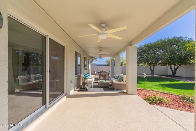 view of patio / terrace with an outdoor hangout area and ceiling fan