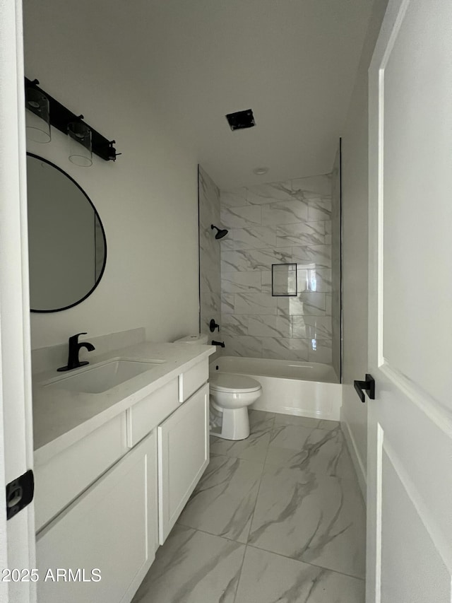 3755 N 363rd Ave, Tonopah, AZ 85354 - full bathroom featuring marble look tile flooring, vanity, toilet, and shower / bath combination