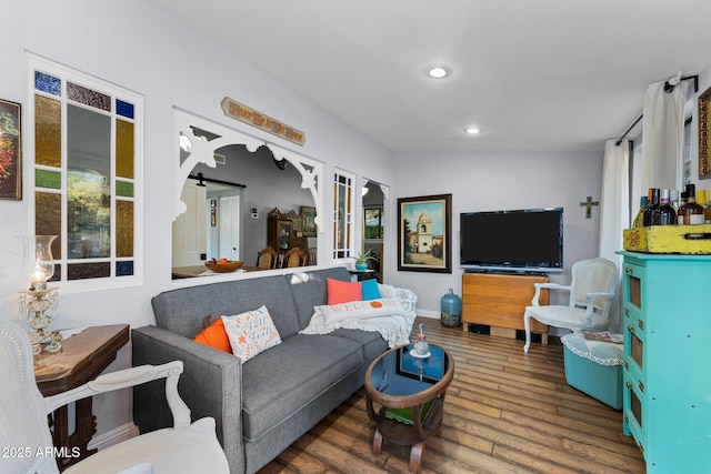 living room with dark wood-type flooring