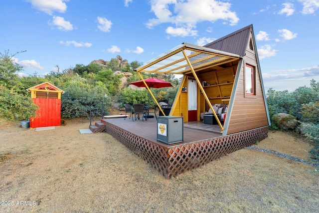 view of play area featuring a wooden deck