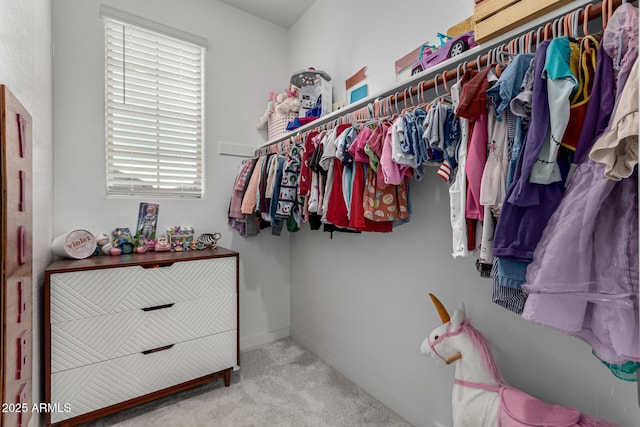 spacious closet with light colored carpet