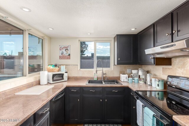 2843 E Captain Dreyfus Ave, Phoenix, AZ 85032 - kitchen featuring stainless steel electric range oven, white microwave, dishwasher, under cabinet range hood, and light countertops