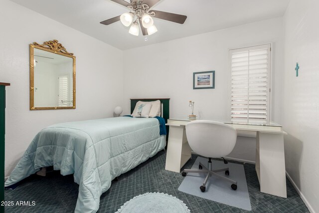 2843 E Captain Dreyfus Ave, Phoenix, AZ 85032 - carpeted bedroom featuring an office area and a ceiling fan