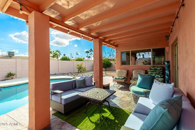 2843 E Captain Dreyfus Ave, Phoenix, AZ 85032 - fenced backyard with an outdoor hangout area and a patio