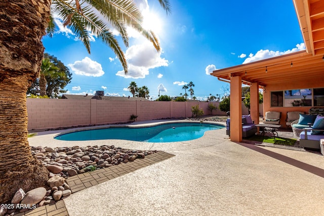 2843 E Captain Dreyfus Ave, Phoenix, AZ 85032 - view of pool with a patio, a fenced backyard, and an outdoor hangout area