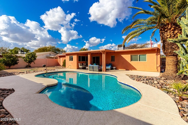 2843 E Captain Dreyfus Ave, Phoenix, AZ 85032 - view of pool featuring an outdoor living space, a patio area, and a fenced backyard