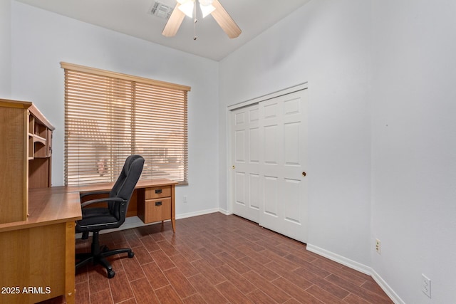 office space featuring ceiling fan