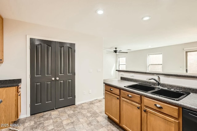 kitchen with plenty of natural light, a sink, dishwasher, and recessed lighting