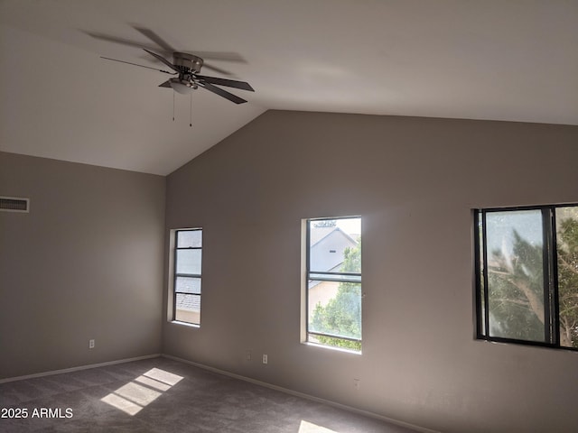 unfurnished room featuring carpet, plenty of natural light, and visible vents