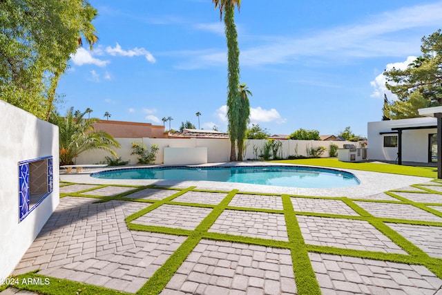 view of swimming pool featuring a patio