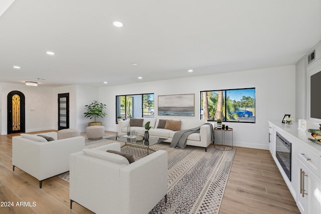 living room featuring light wood-type flooring