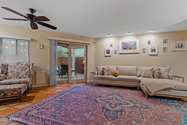 living room with light tile patterned floors