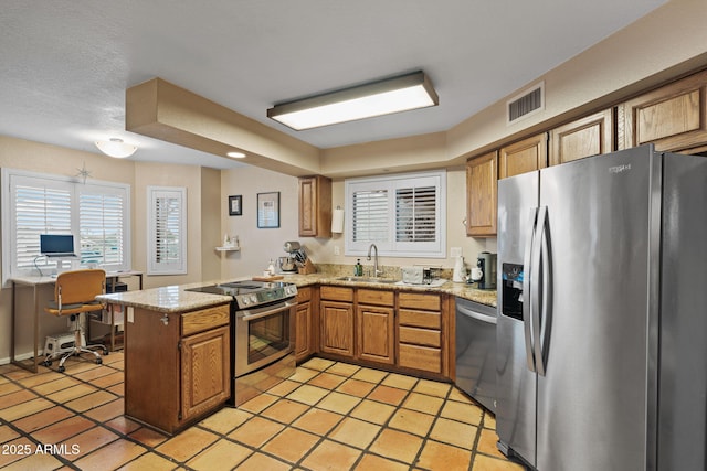 kitchen featuring appliances with stainless steel finishes, sink, and kitchen peninsula