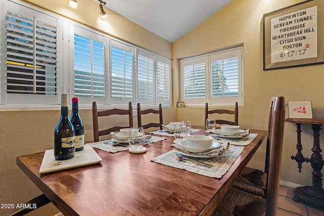 dining area with lofted ceiling