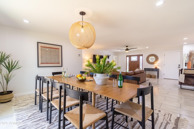 6907 E Palm Ln, Scottsdale, AZ 85257 - dining space with recessed lighting, a ceiling fan, and light tile patterned floors