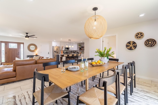 6907 E Palm Ln, Scottsdale, AZ 85257 - dining area featuring a ceiling fan, recessed lighting, and light tile patterned flooring