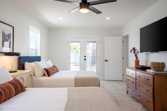 6907 E Palm Ln, Scottsdale, AZ 85257 - bedroom with access to outside, multiple windows, recessed lighting, and ceiling fan