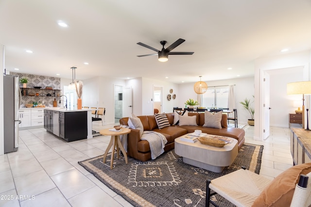6907 E Palm Ln, Scottsdale, AZ 85257 - living area with ceiling fan, recessed lighting, and light tile patterned floors