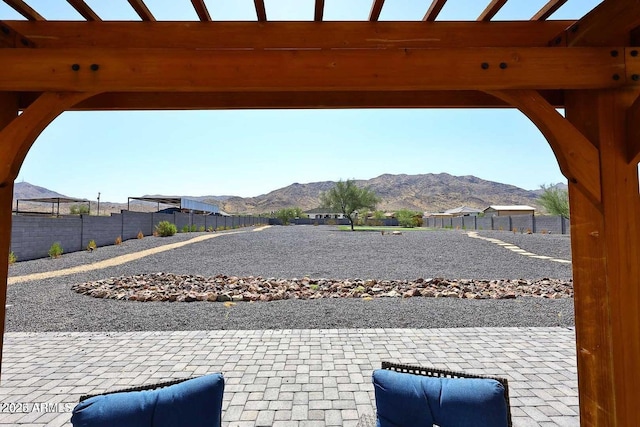 view of patio featuring a mountain view