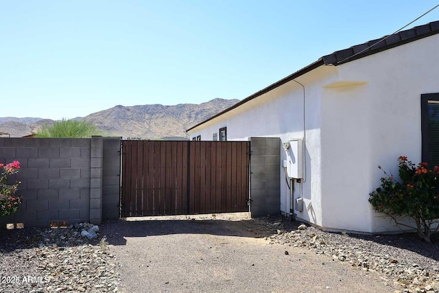 view of property exterior featuring a mountain view