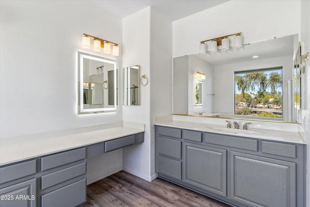 bathroom with vanity and hardwood / wood-style floors