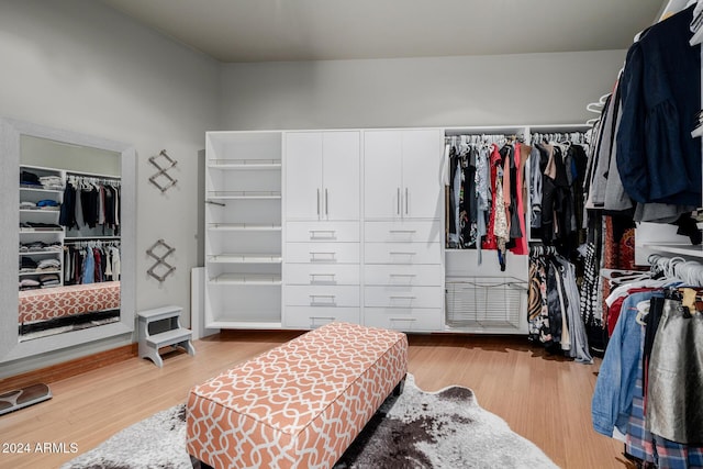 walk in closet with light wood-type flooring