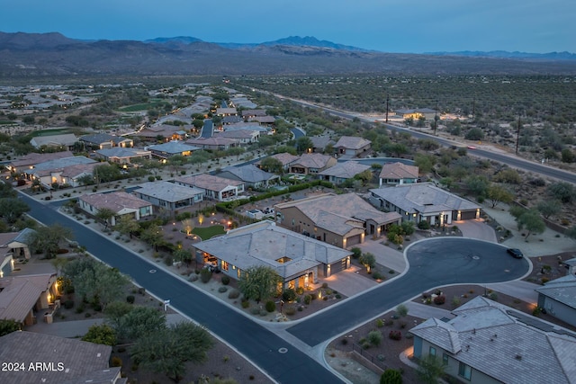 bird's eye view with a mountain view