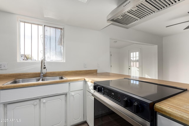 kitchen featuring white cabinetry, sink, a wealth of natural light, and range with electric cooktop