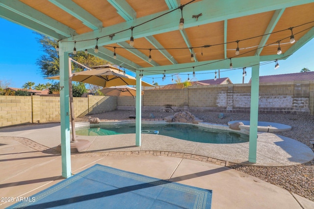 view of patio / terrace with a fenced in pool