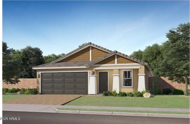 5064 S 234th Ave, Buckeye, AZ 85326 - view of front of property featuring decorative driveway, an attached garage, stucco siding, and a tiled roof
