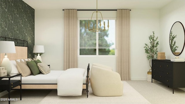 5064 S 234th Ave, Buckeye, AZ 85326 - bedroom featuring carpet, a chandelier, baseboards, and wallpapered walls