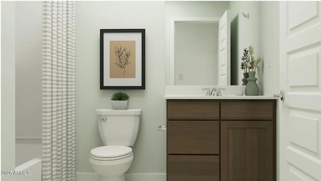 5064 S 234th Ave, Buckeye, AZ 85326 - full bathroom with vanity, toilet, baseboards, and shower / tub combo with curtain