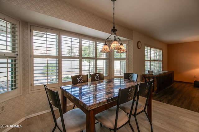 dining space featuring a wealth of natural light and hardwood / wood-style flooring