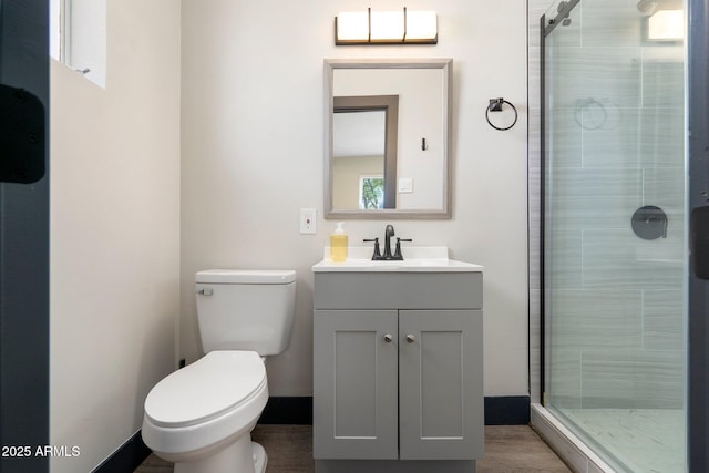 full bath featuring a shower stall, vanity, and toilet