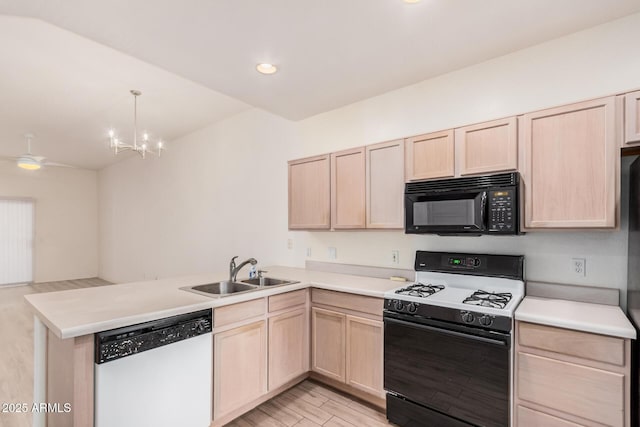 205 N 74th St Unit 110, Mesa, AZ 85207 - kitchen featuring white dishwasher, light brown cabinetry, black microwave, and recessed lighting