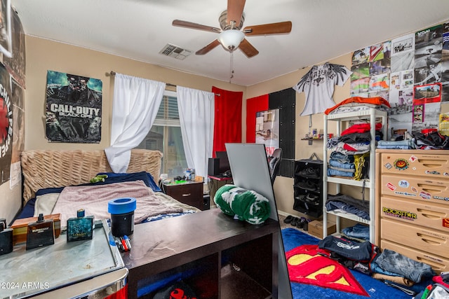 interior space featuring ceiling fan