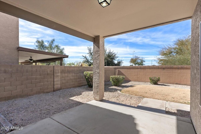 view of patio / terrace featuring ceiling fan